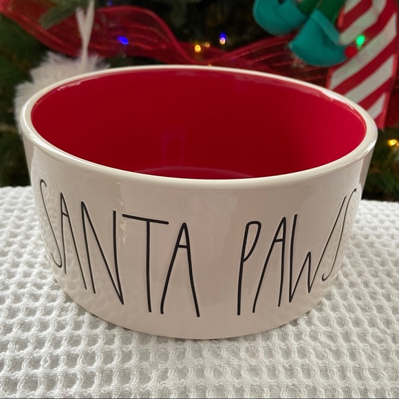 RAE DUNN ‘SANTA PAWS’ Pet Bowl. NWOT. 
Cream with Black LL, Red inside. - Picture 1 of 8